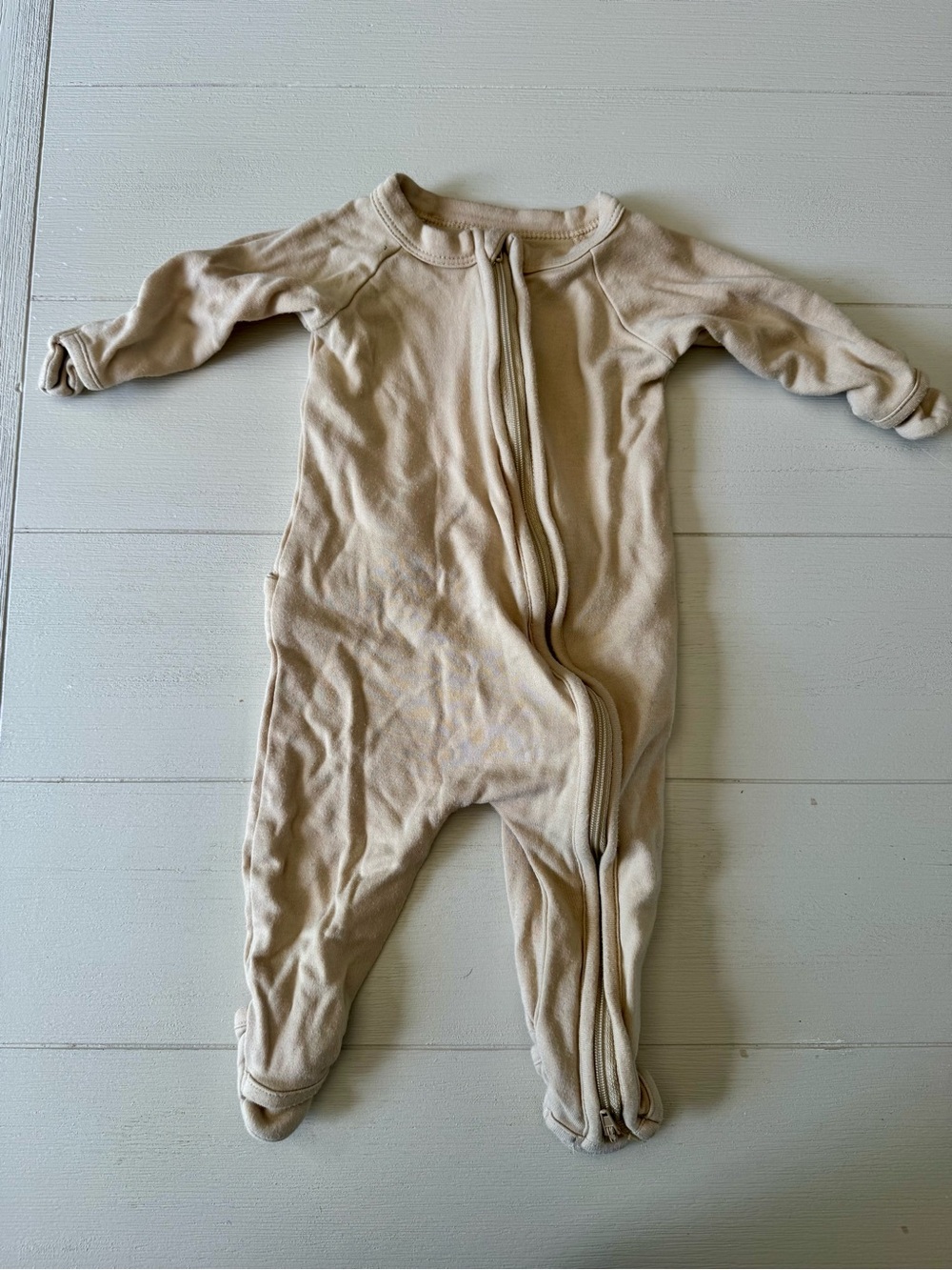 Neutral Cream Footed Baby One-Piece Zippered Romper
